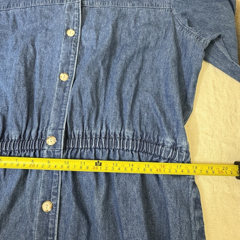 VTG Denim Midi Shirt Dress Womens 18 Long Sleeve Buttons Modest Prairie Cottage - Picture 10 of 14